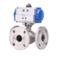 Pneumatic flanged three-way ball valve cQ644F/GQ645F-16P Reliable and stable and efficient performance