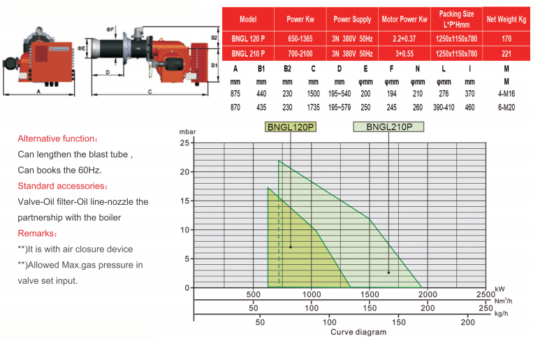 Dual fuel burner  BNGL120-210P