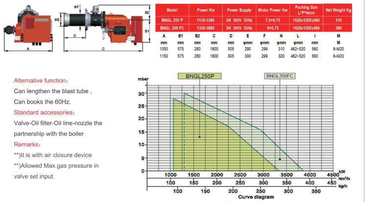 Dual fuel burner  BNGL250-350P