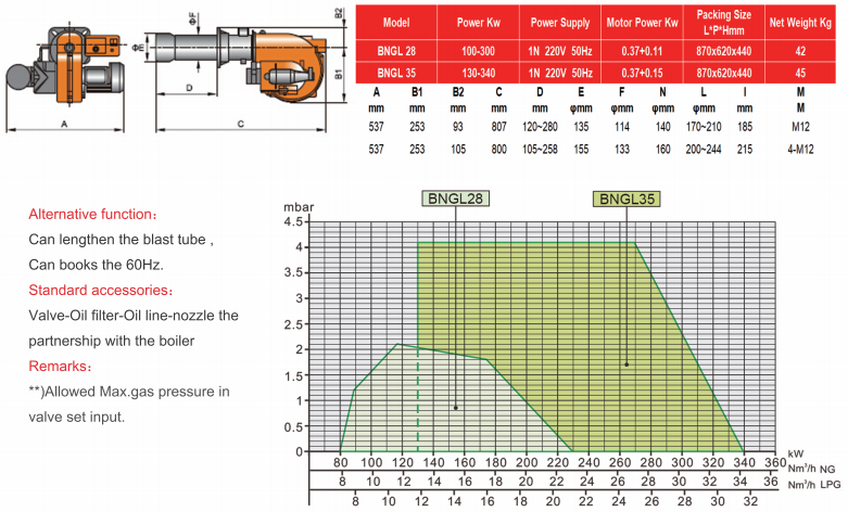 Dual fuel burner  BNGL28-35