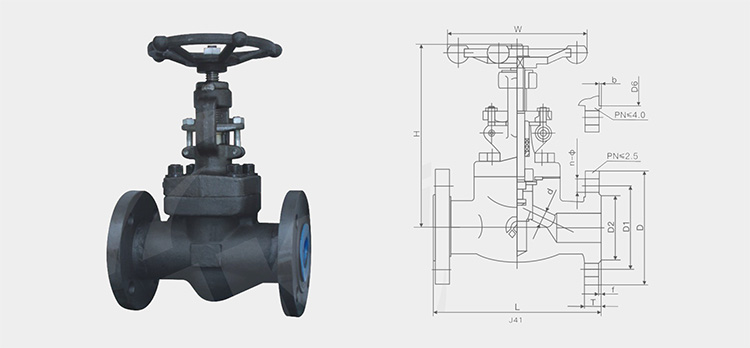 Dimensional drawing of some products of globe valve