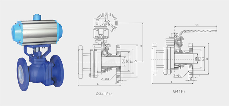 Dimensional drawing of some products of ball valve