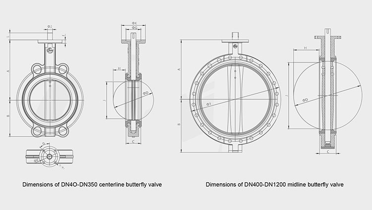 Dimensional drawing of some products of butterfly valve